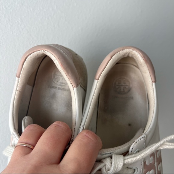 TORY BURCH | Color Block Signature T-Logo Leather Sneakers Pink | 7.5 - Picture 4 of 8